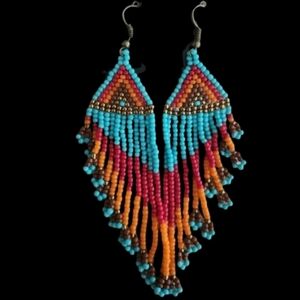 Colorful Beaded Dangle Earrings Native American Style